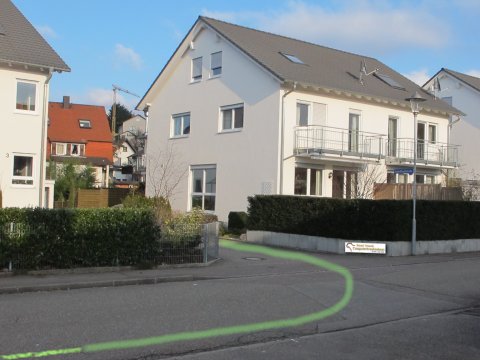 Blick vom Edeka-Parkplatz zur Schloßbachstraße