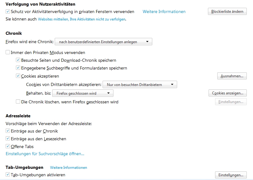 Privatsph�reneinstellung Firefox